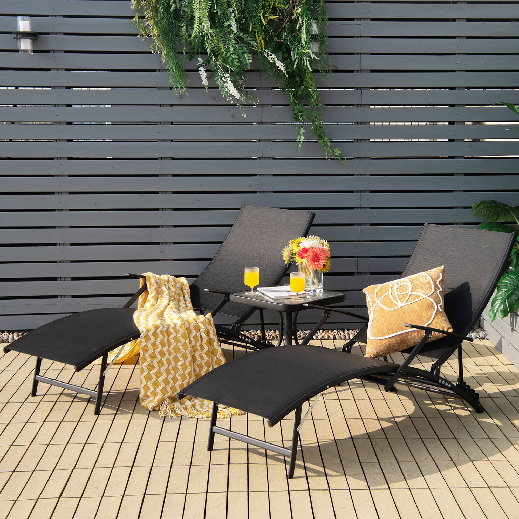 Alt View 3. Costway - Costway 2PCS Patio Folding Lounge Chair Chaise Recliner Adjustable Stackable W/Armrest - Black.