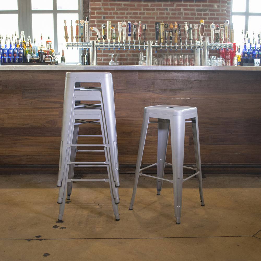 Alt View 1. AmeriHome - Loft 24 Inch Metal Bar Stool - 4 Piece - Silver.