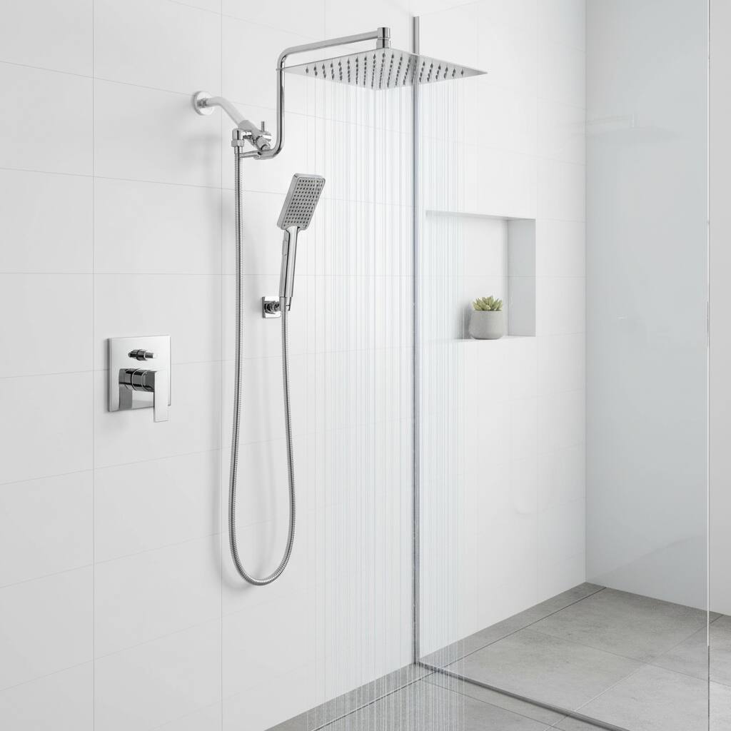 Left. Dazzed Corner - 10" High Pressure Rainfall Shower Head & Handheld Combo - Silver.