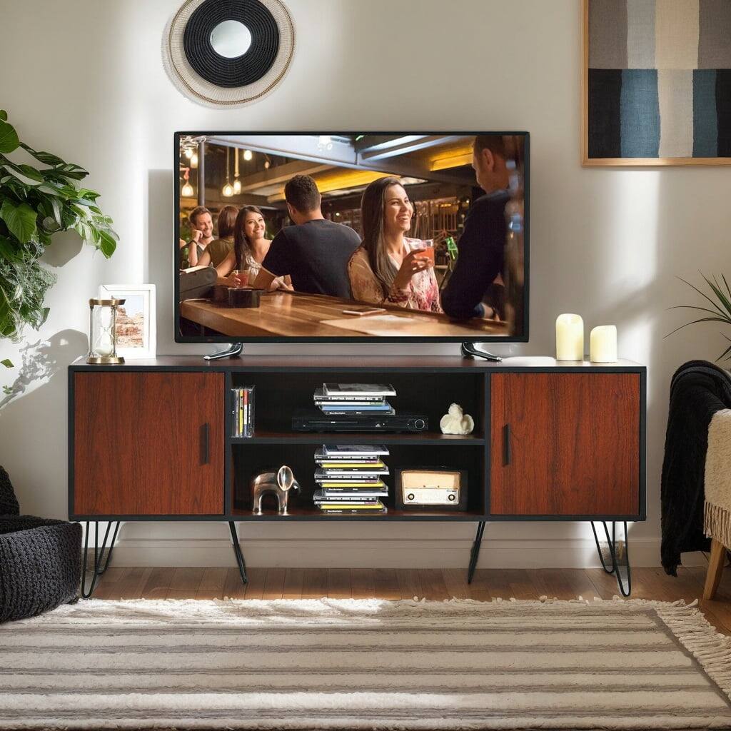 Front. Kadyn - Entertainment Centers,TV Stands,59 Inches Retro Wooden TV Stand for TVs up to 65 Inches-Brown - Brown.