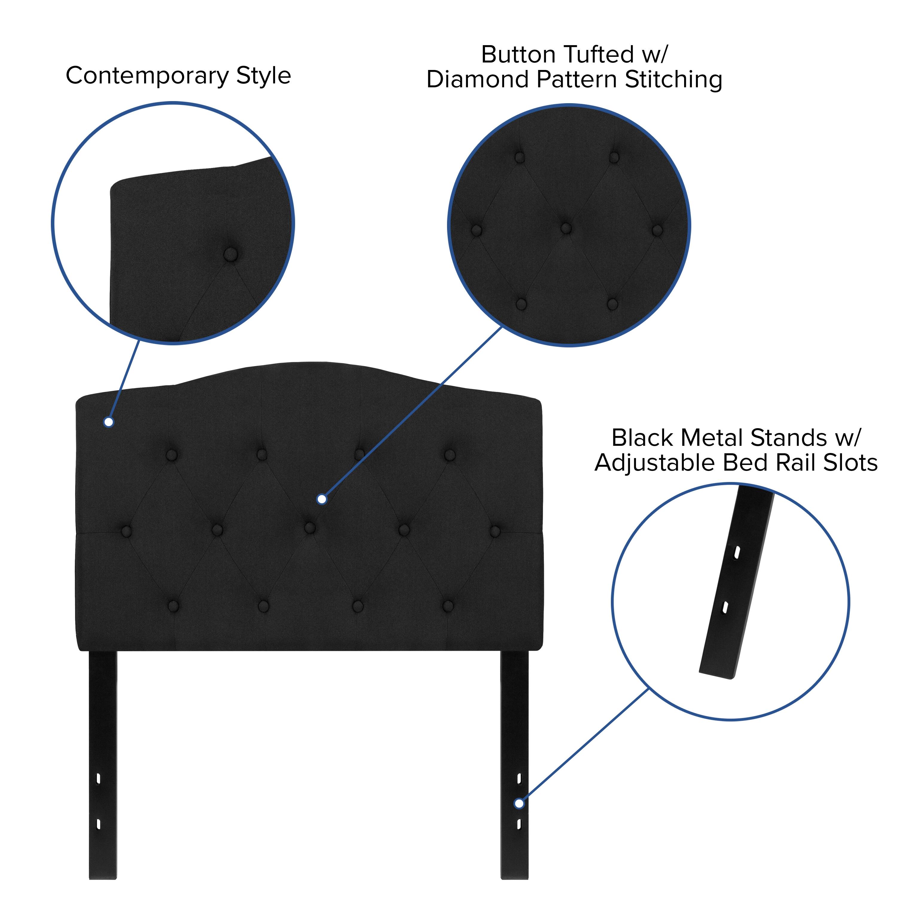 Contemporary Style Button Tufted w/ Diamond Pattern Stitching Black Metal Stands w/ Adjustable Bed Rail Slots