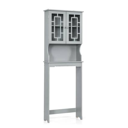 Front. Pefilos - Bathroom Spacesaver Organizer with Adjustable Shelf-Gray, Bathroom Cabinet - Gray.