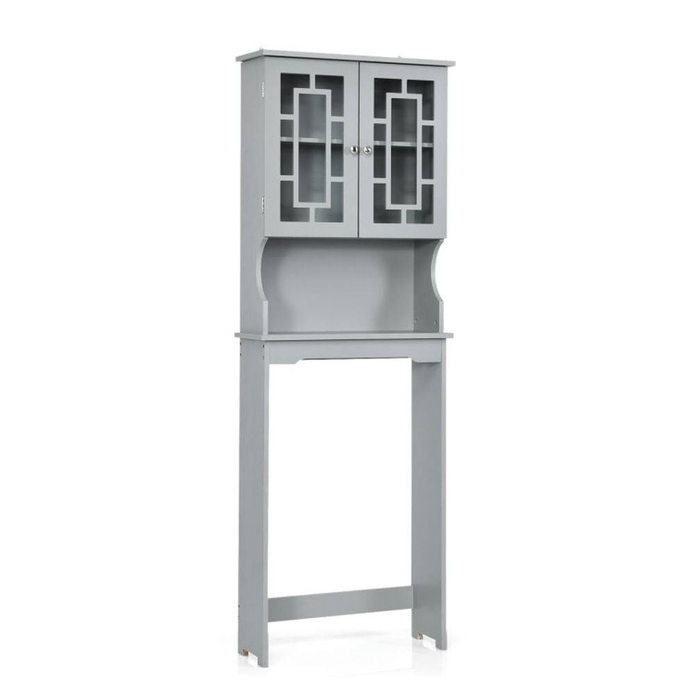 Front. Pefilos - Bathroom Spacesaver Organizer with Adjustable Shelf-Gray, Bathroom Cabinet - Gray.