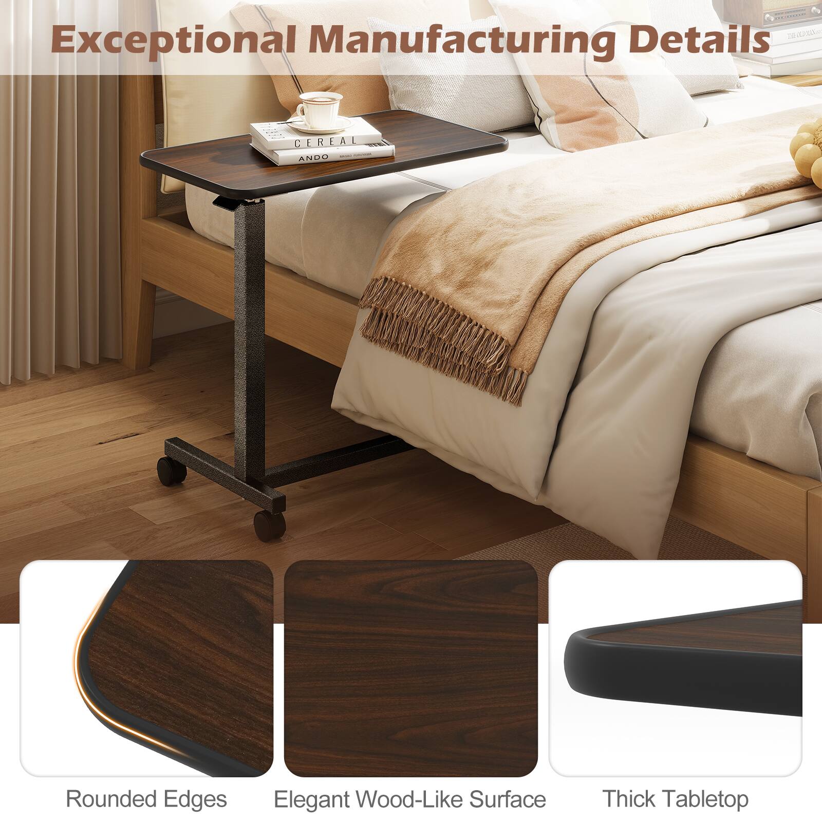 Exceptional Manufacturing Details

- Rounded Edges
- Elegant Wood-Like Surface
- Thick Tabletop
