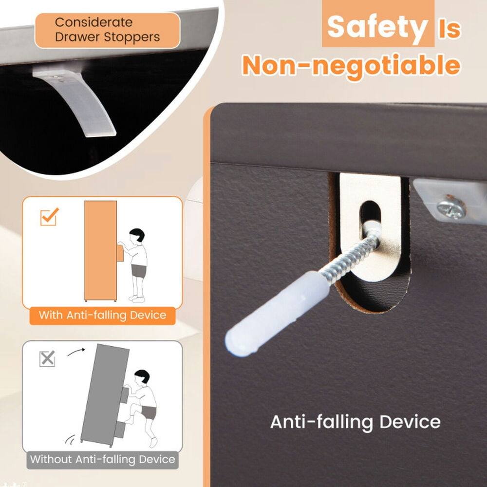 Considerate Drawer Stoppers  
Safety Is Non-negotiable  

With Anti-falling Device  
Without Anti-falling Device  

Anti-falling Device