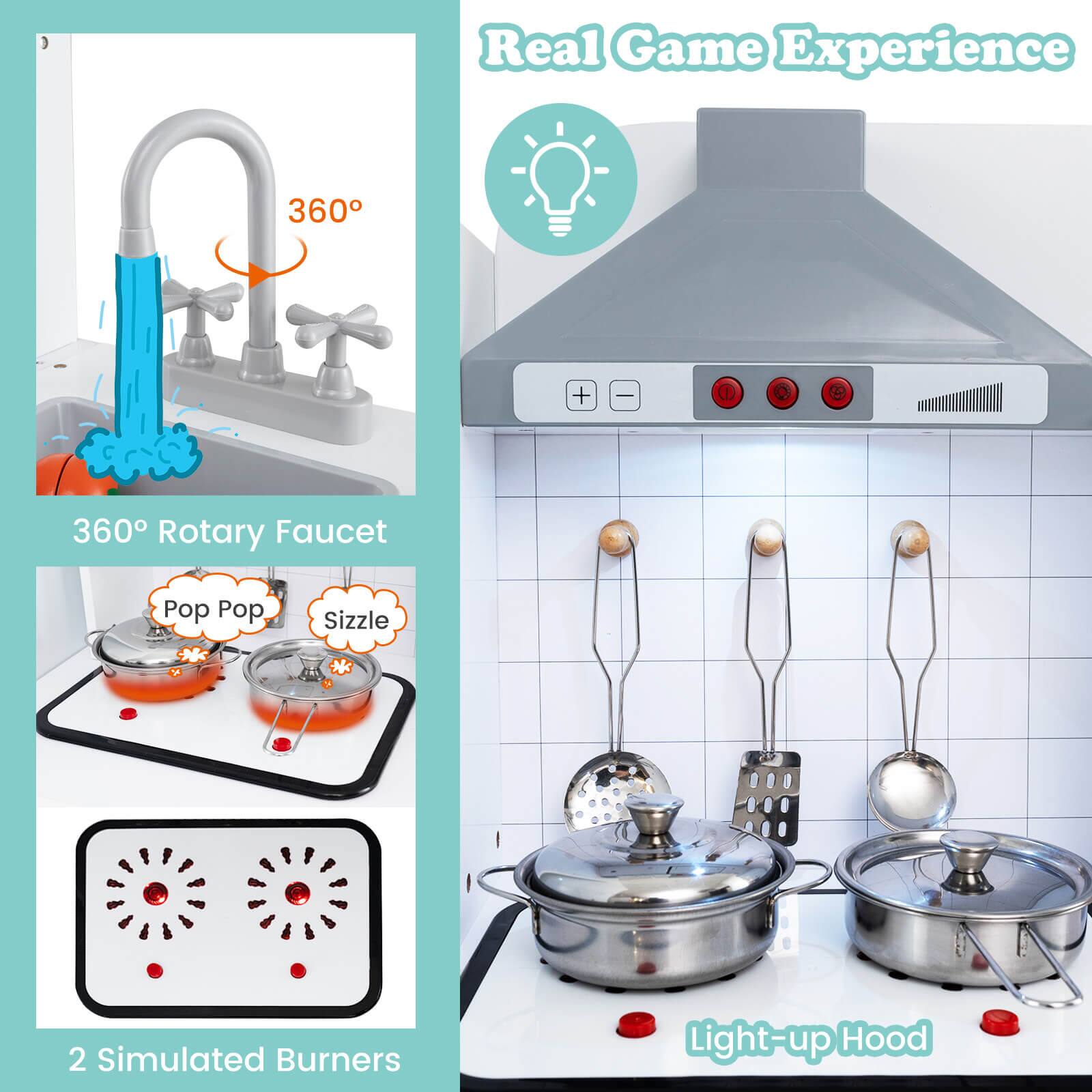Real Game Experience

360° Rotary Faucet

2 Simulated Burners

Light-up Hood