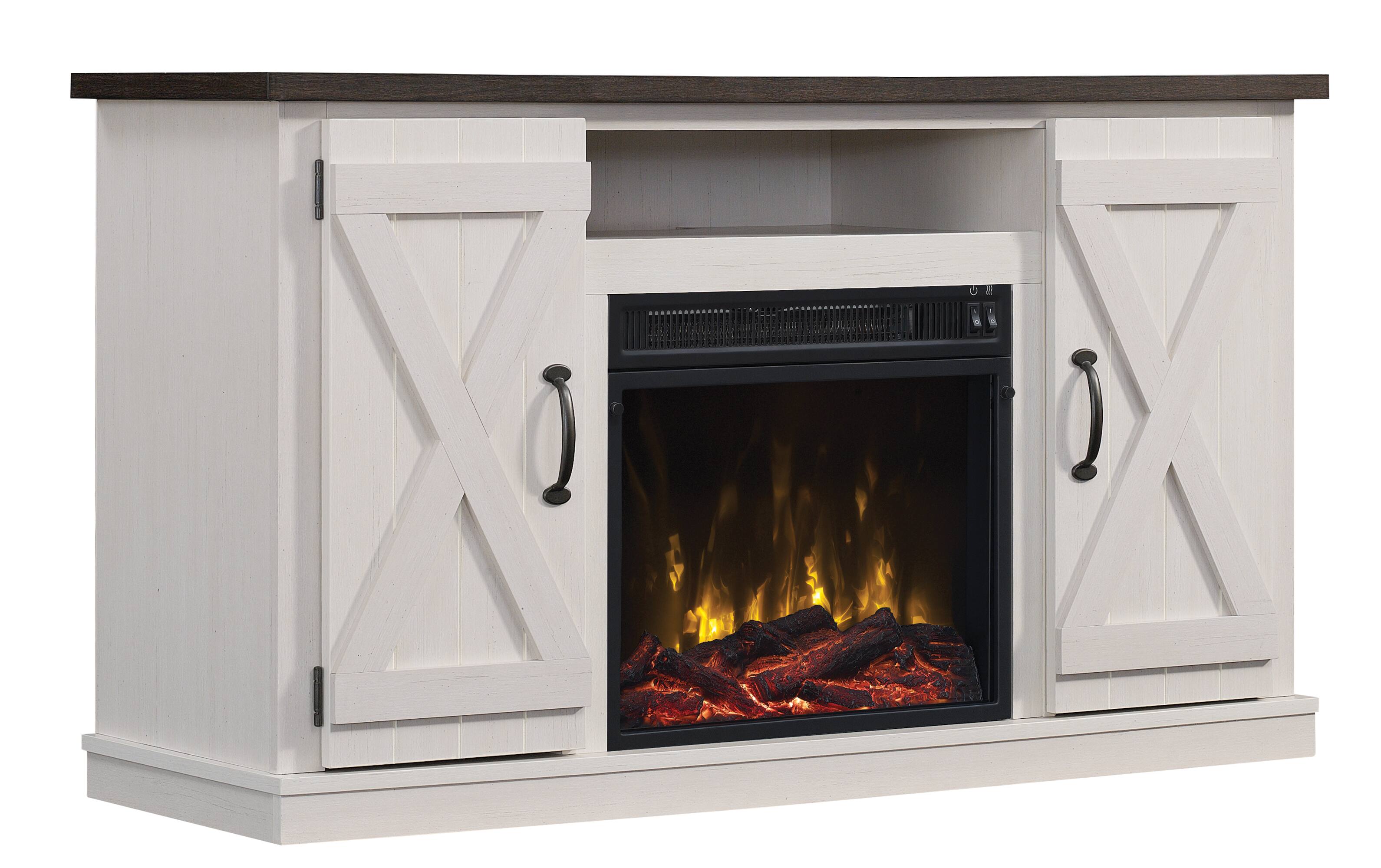 Best Buy Twin Star Home Modern Farmhouse TV Stand for TVs up to 55 with Electric Fireplace Old Wood White 18MM6127 TPG03S