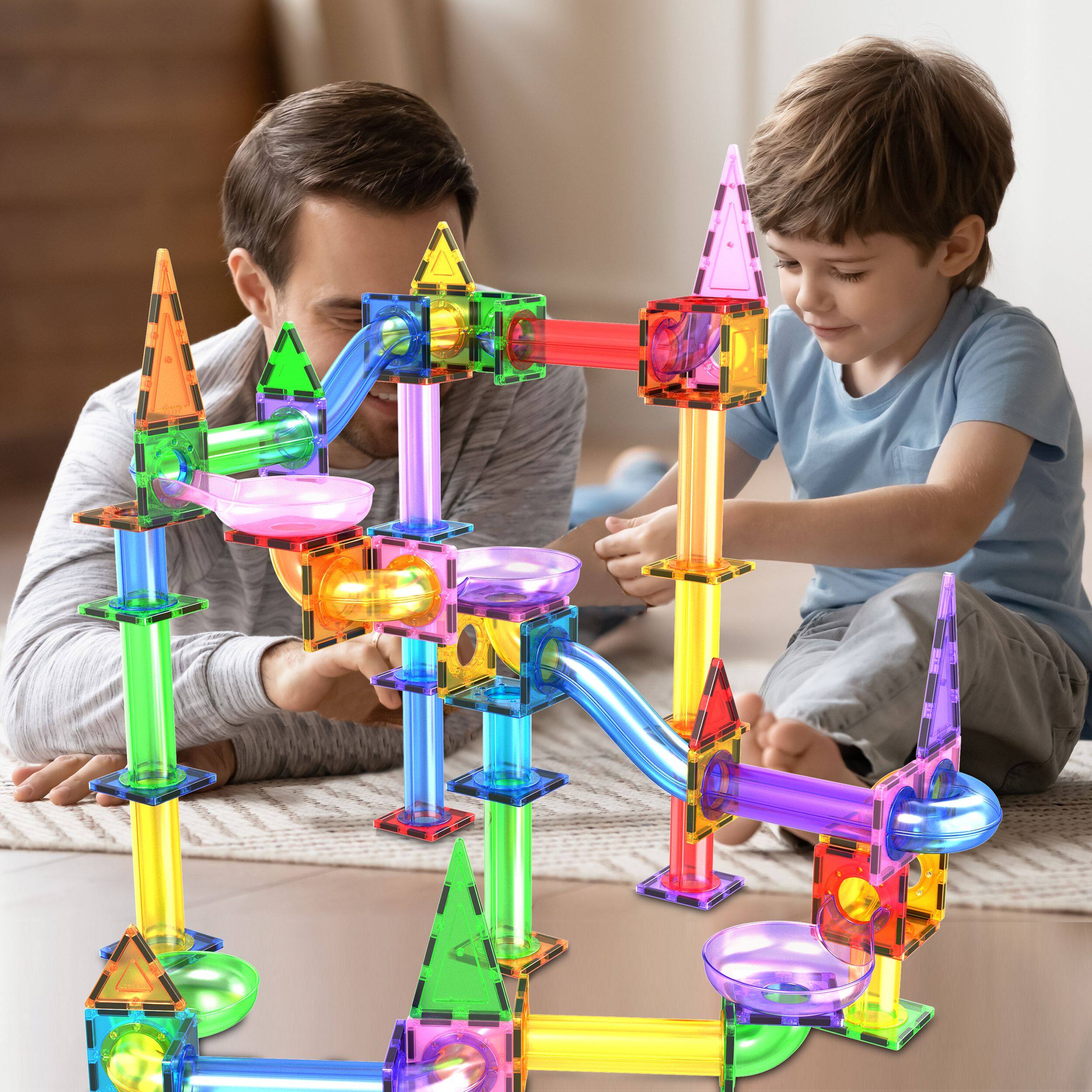 Alt View 3. PicassoTiles - PICASSO-TILES Marble Run Magnetic Tiles for Kids, 150PCS, Magnet Tiles Race Track Building Blocks STEM Toy - Multicolor.