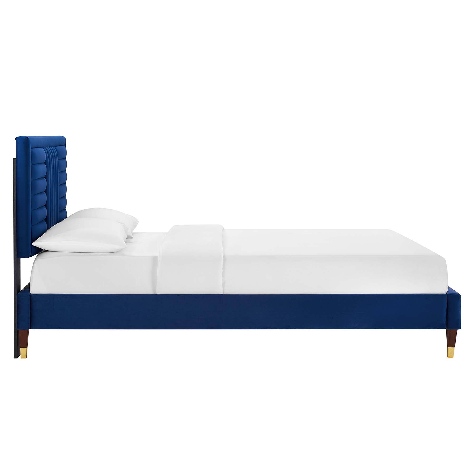 Alt View 2. Modway - Sofia Channel Tufted Performance Velvet Platform Bed With Wood and Gold Legs - Navy.