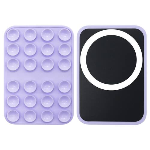 Left. Topteng - Silicone Suction Phone Mount – Magnetic Suction Cup, Strong Hold, Hands-Free, MagSafe Compatible, Fit for iPhone 12-17 - Purple.