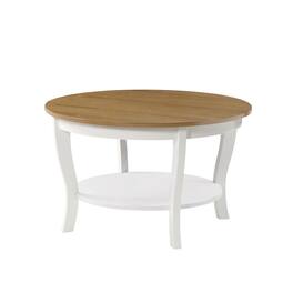 Convenience Concepts - American Heritage Round Coffee Table with Shelf - Driftwood/White