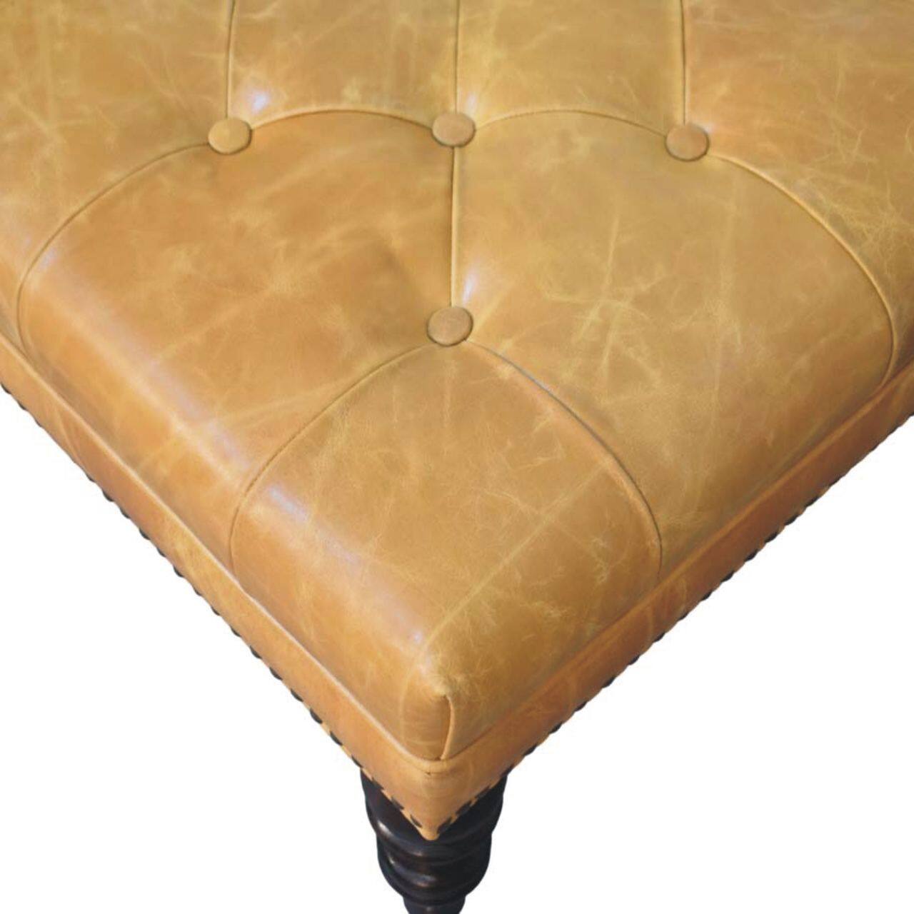 Alt View 1. Artisan Furniture - Artisan Furniture Solid Wood Tan Leather Upholstered Ottoman, Orange and Dark Brown - Orange and Brown.