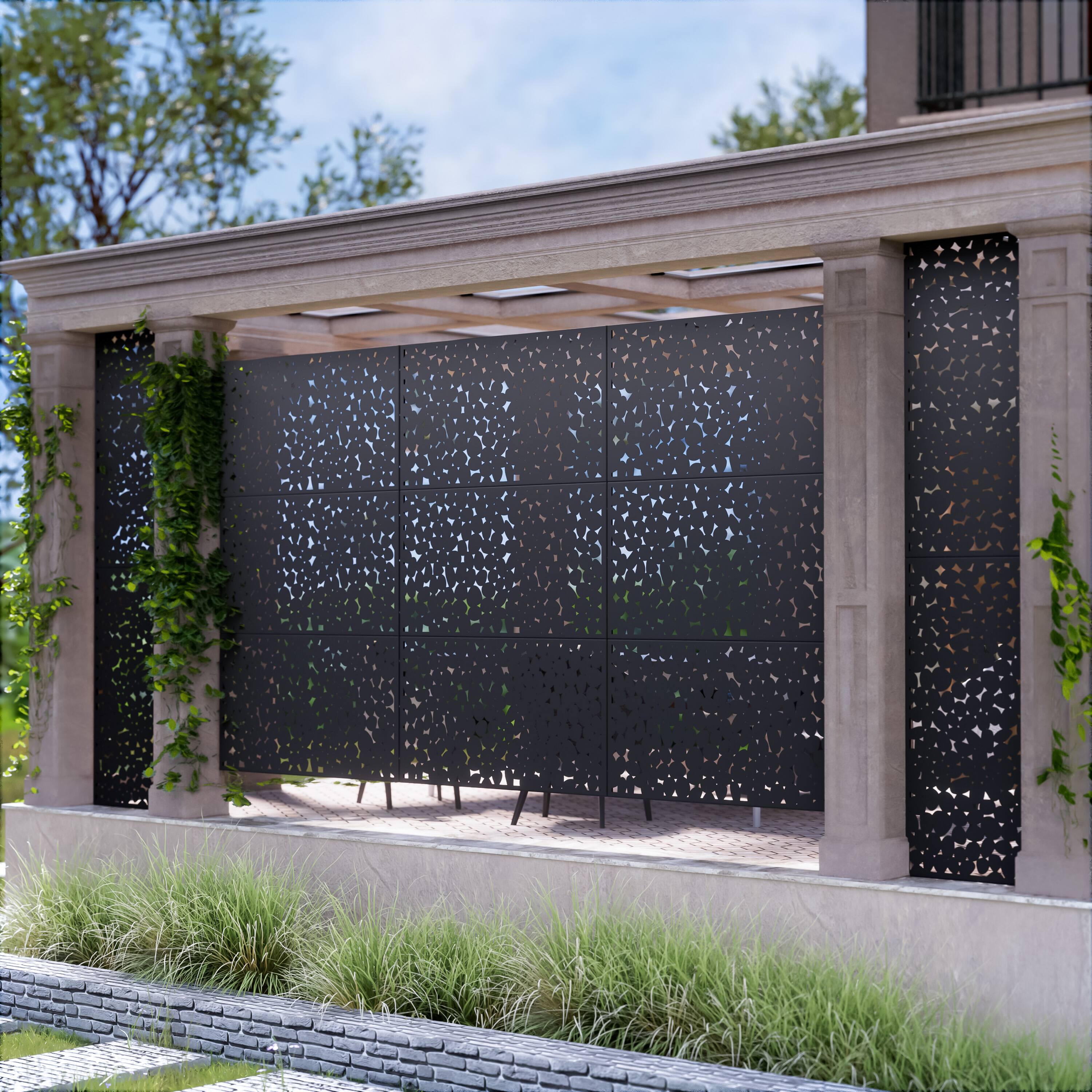 Alt View 1. PexFix - 72 in. x 47 in. Ernie Pattern Metal Outdoor Privacy Screen & Panels, Freestanding Garden Divider Fence - Black.