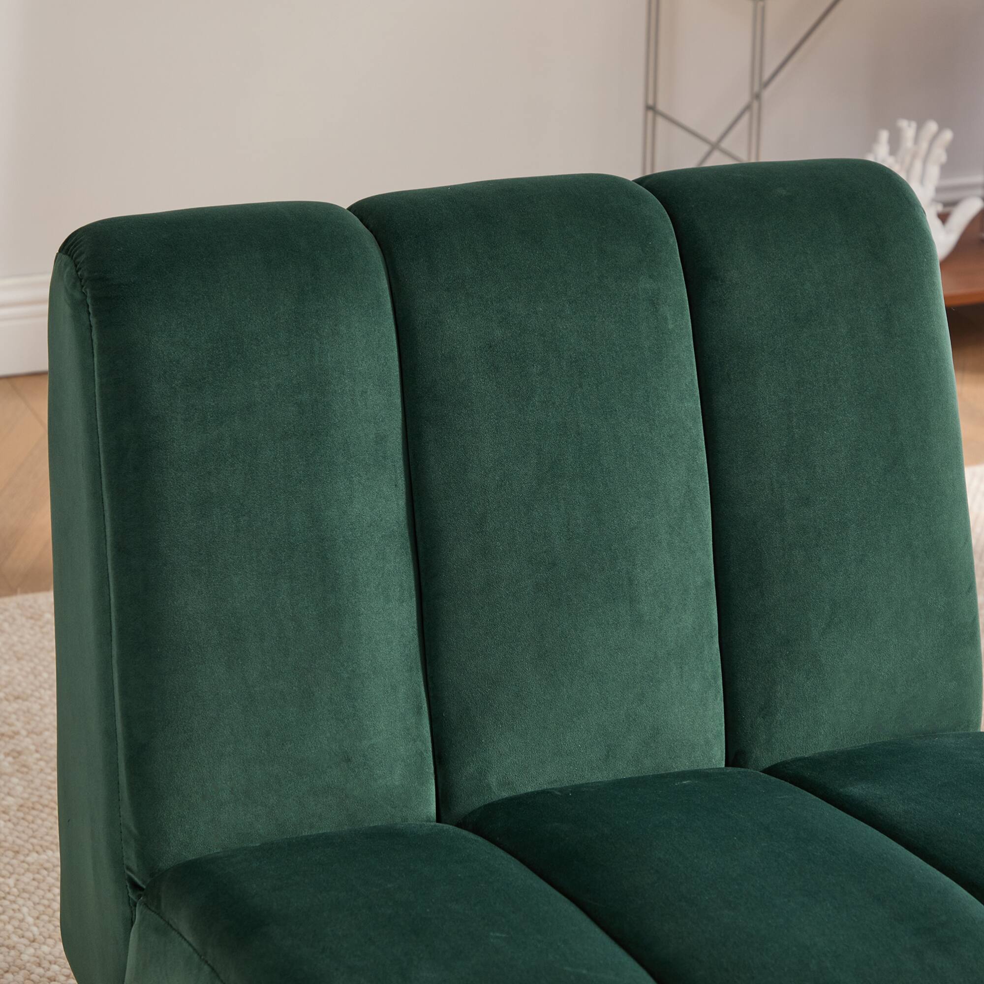Alt View 6. GOODSILO - Modern Upholstered Armless Accent Chair with Solid Wood Legs for Living Room, Bedroom, and Office - Green.