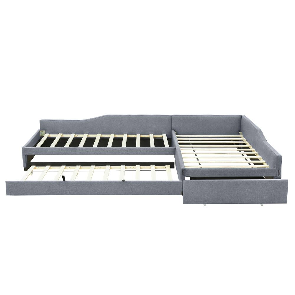 Alt View 10. Loheer - Loheer Double Twin Daybed with Trundle Upholstered Gray - Gray.