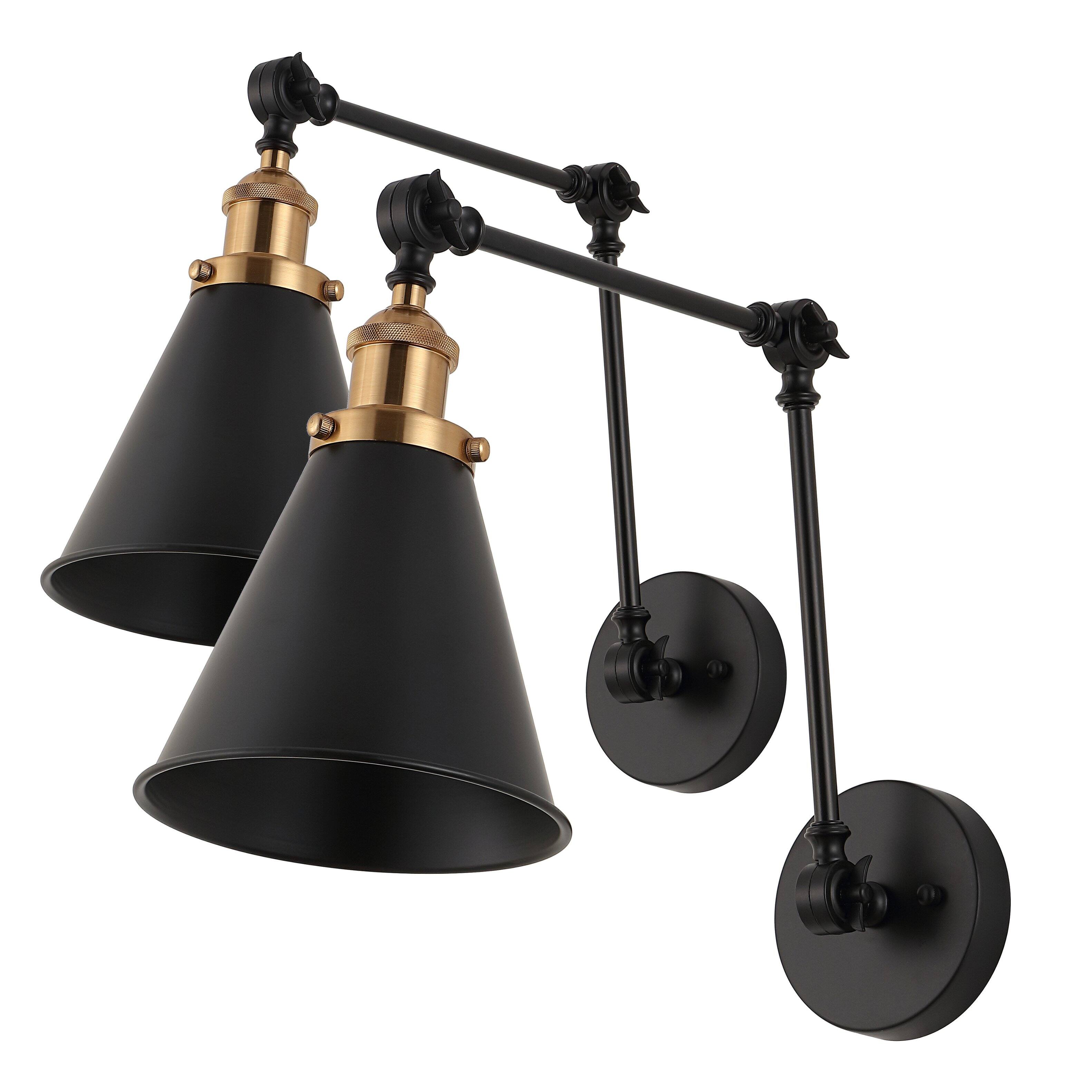 Alt View 7. Jonathan Y - Rover 7" Classic Industrial Metal Adjustable Arm LED Wall Sconce, Black/Brass Gold (Set of 2) - Black.