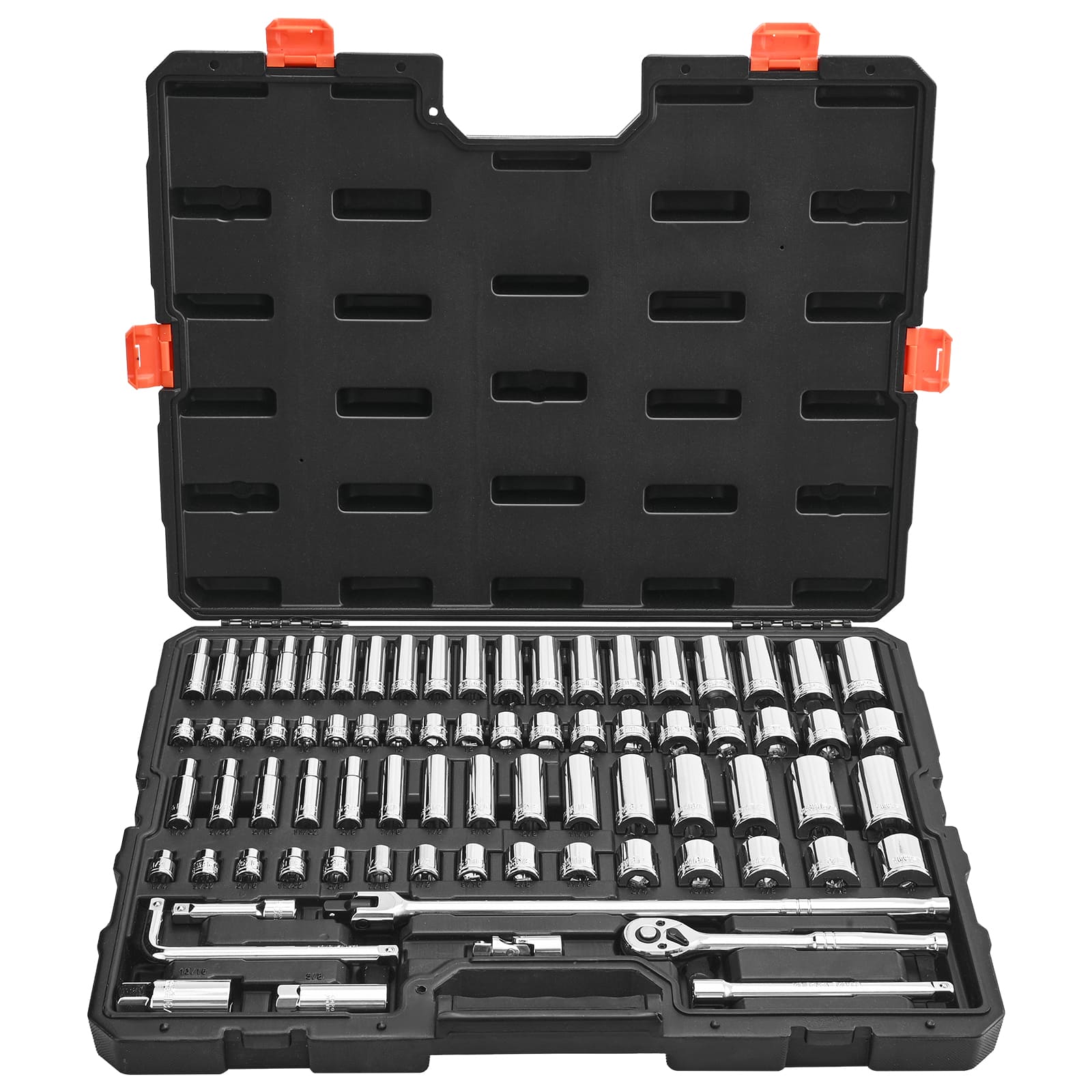 VEVOR - Socket Set, 76 Pieces, 3/8 inch Drive Socket and Ratchet Set, SAE and Metric, Deep and Shallow, Mechanic Tool Kit - Black+Sliver