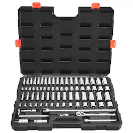 VEVOR - Socket Set, 76 Pieces, 3/8 inch Drive Socket and Ratchet Set, SAE and Metric, Deep and Shallow, Mechanic Tool Kit - Black+Sliver