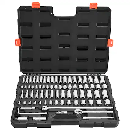 Front. VEVOR - Socket Set, 76 Pieces, 3/8 inch Drive Socket and Ratchet Set, SAE and Metric, Deep and Shallow, Mechanic Tool Kit - Black+Sliver.