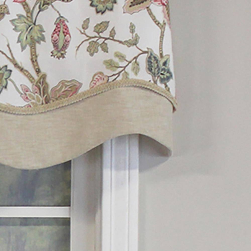Left. RLF Home - RLF Home Gianna Glory Valance Natural. 3" Rod Pocket, Layered, Trimmed. 50" x 16" - Natural.
