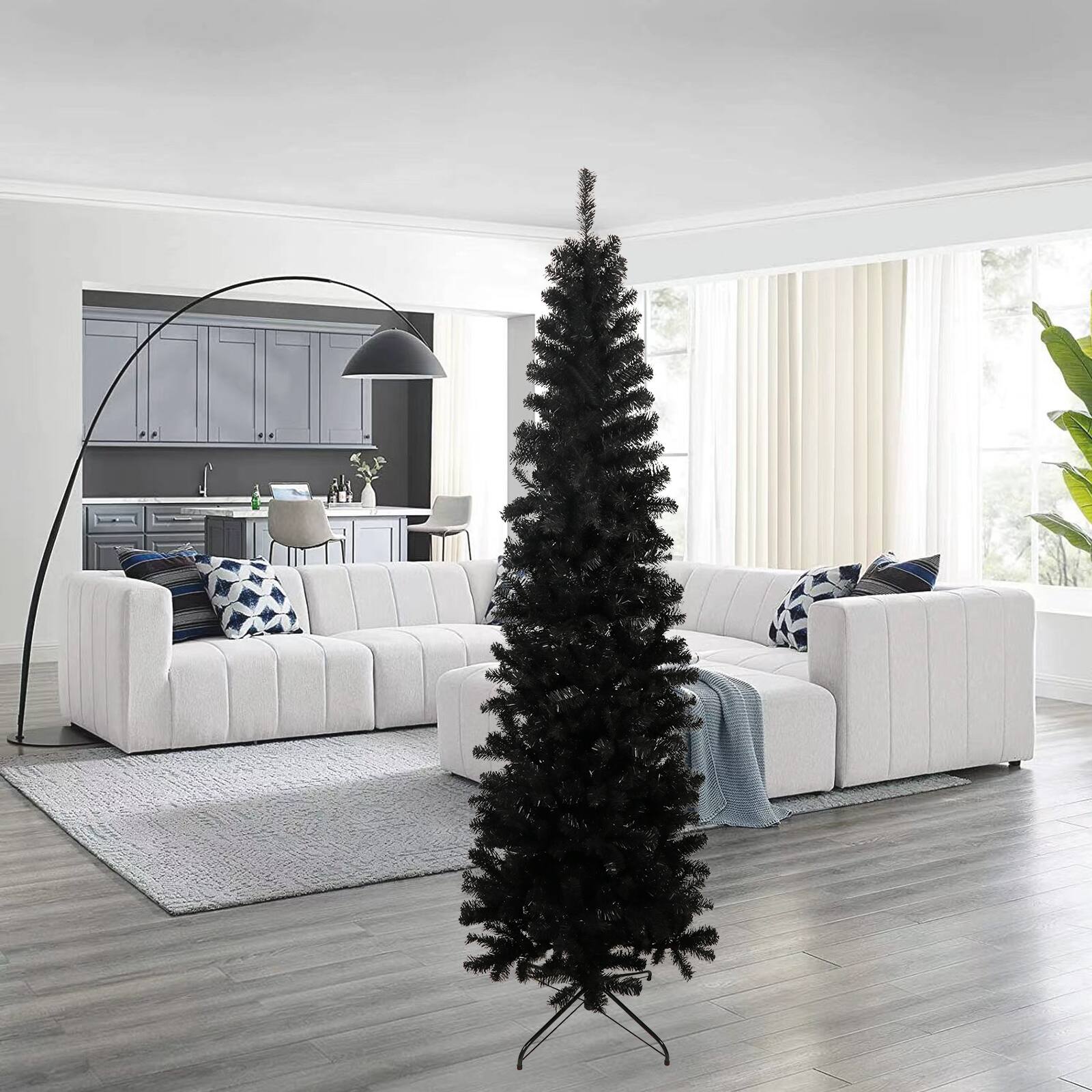 Alt View 4. Ecooso - 7.5FT Slim Artificial Christmas Tree  Includes Foldable Metal Stand - Black.