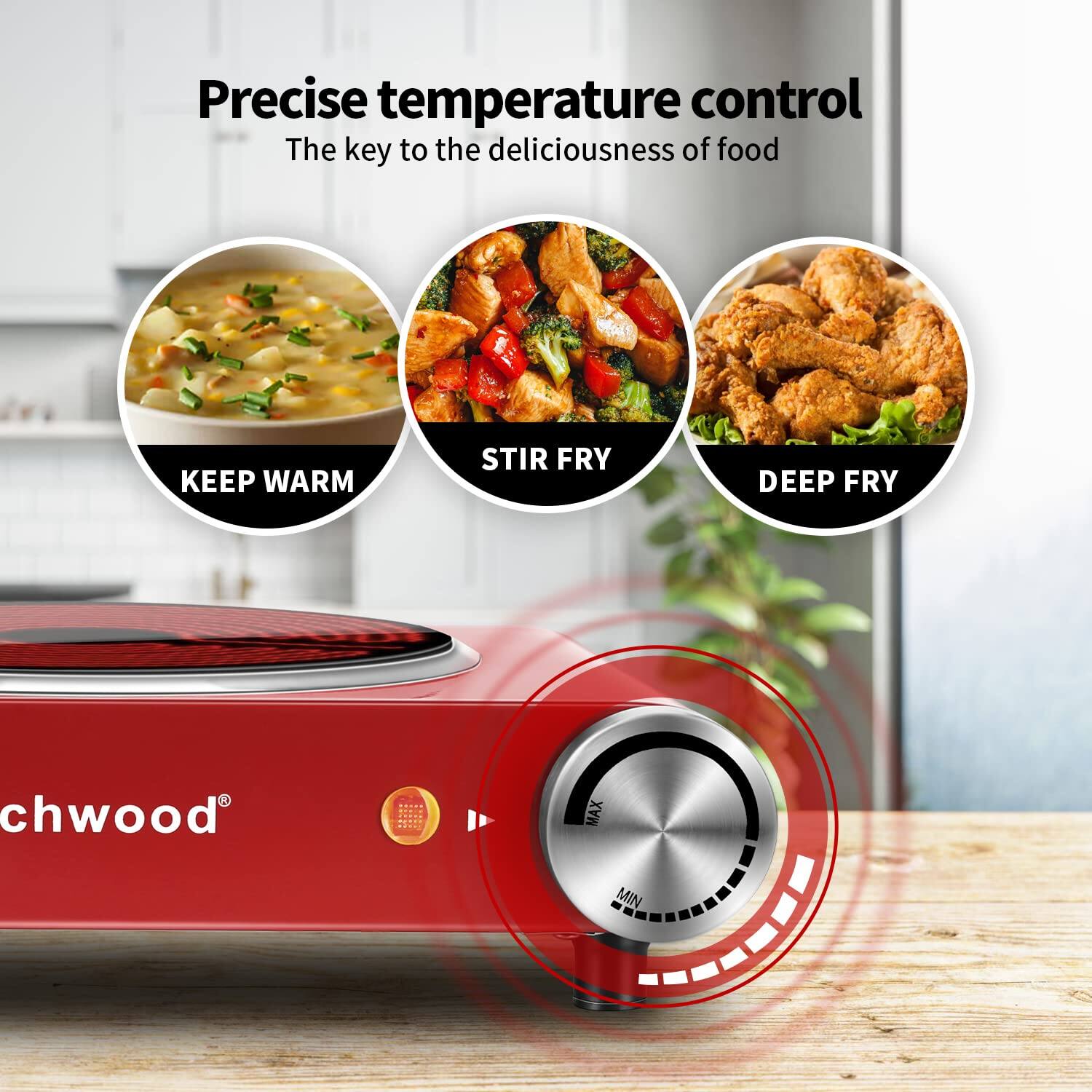 Precise temperature control  
The key to the deliciousness of food  

KEEP WARM  
STIR FRY  
DEEP FRY  

chwood®  

MAX  
MIN