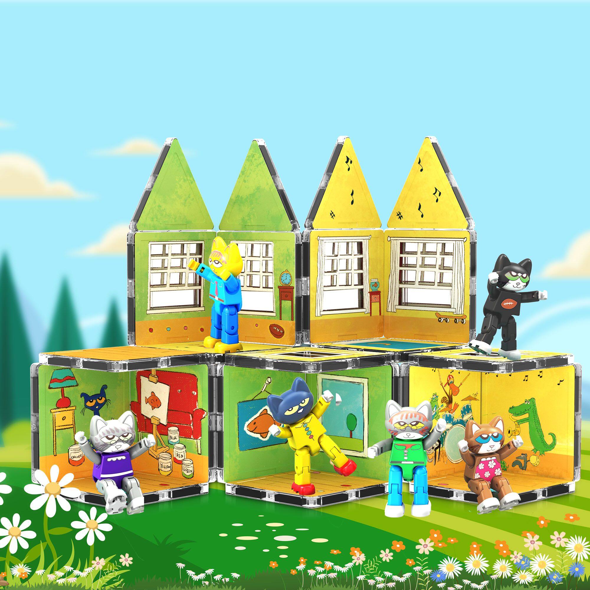 Alt View 5. PicassoTiles - PICASSO-TILES 6PC Pete The Cat Characters Theme Set Magnetic Tiles, Building Blocks, STEM Toys for Kids 3+.