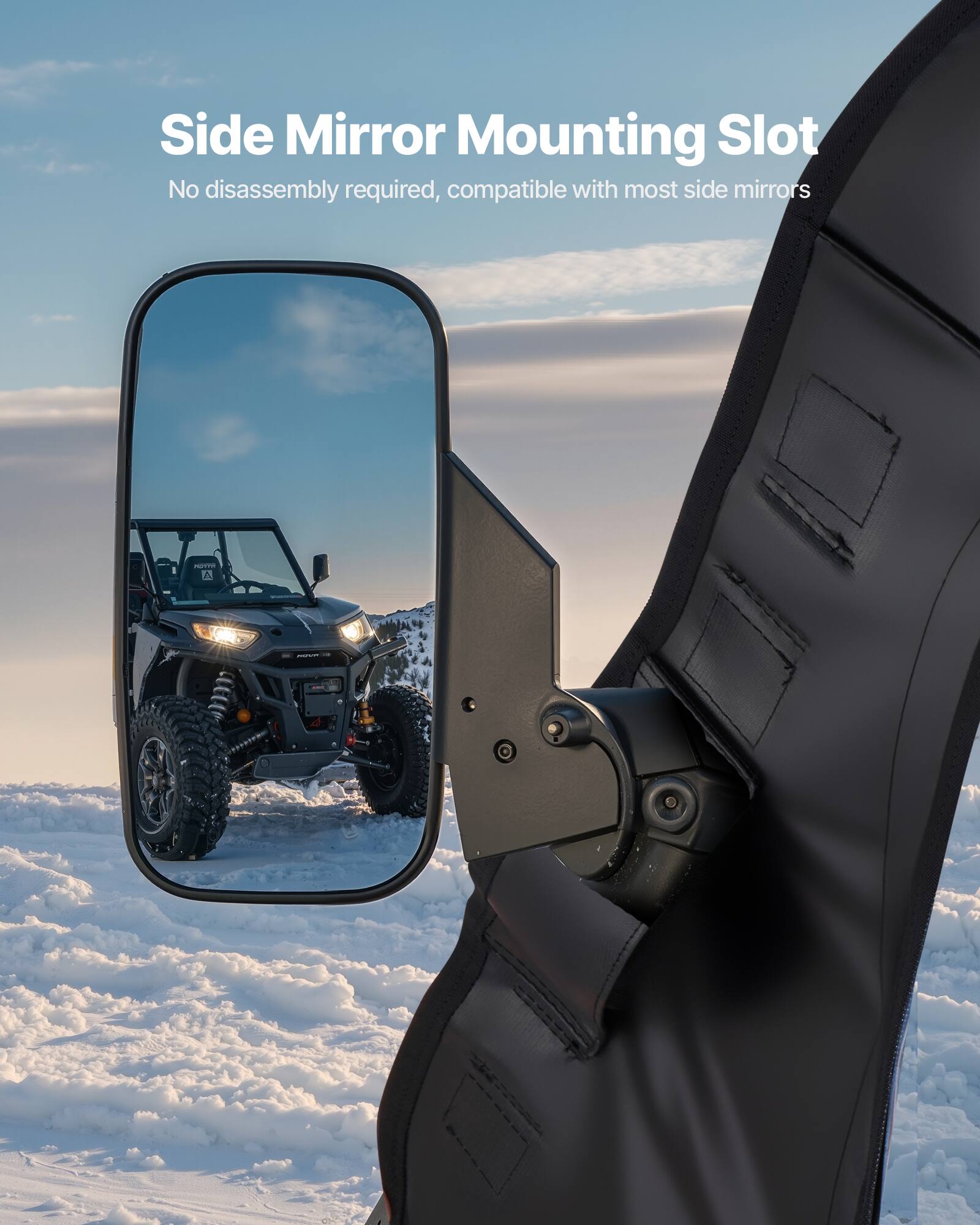 Side Mirror Mounting Slot  
No disassembly required, compatible with most side mirrors