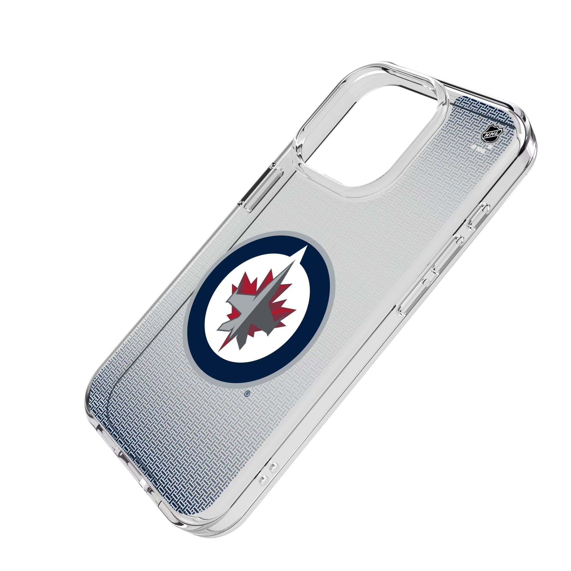 Alt View 1. Keyscaper - Winnipeg Jets Linen Logo iPhone Clear Case - 13 Pro Max - Multicolor.