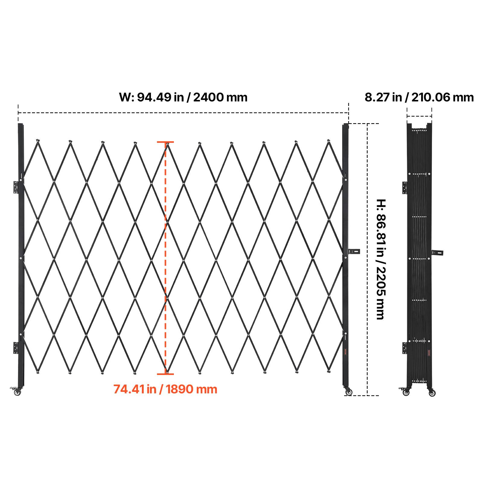 W: 94.49 in / 2400 mm  
H: 86.81 in / 2205 mm  
8.27 in / 210.06 mm  
74.41 in / 1890 mm