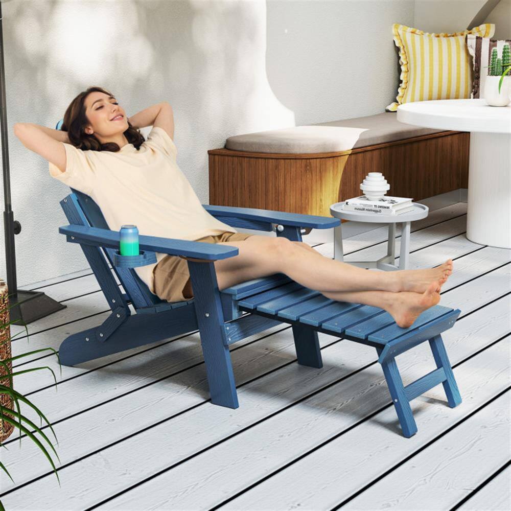 Alt View 1. Kadyn - Lounge Chair Outdoor, Patio Lounge Chair,All-Weather HIPS Patio Adirondack Lounge Chair with Retractable Footrest-Navy - Blue.