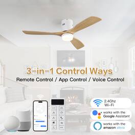 Sofucor - Smart Wood Flush Mount Ceiling Fan With Remote & APP/Alexa Control Quie DC Motor for Bedroom Farmhouse Indoor Outdoor - White Natural Wood - With Light