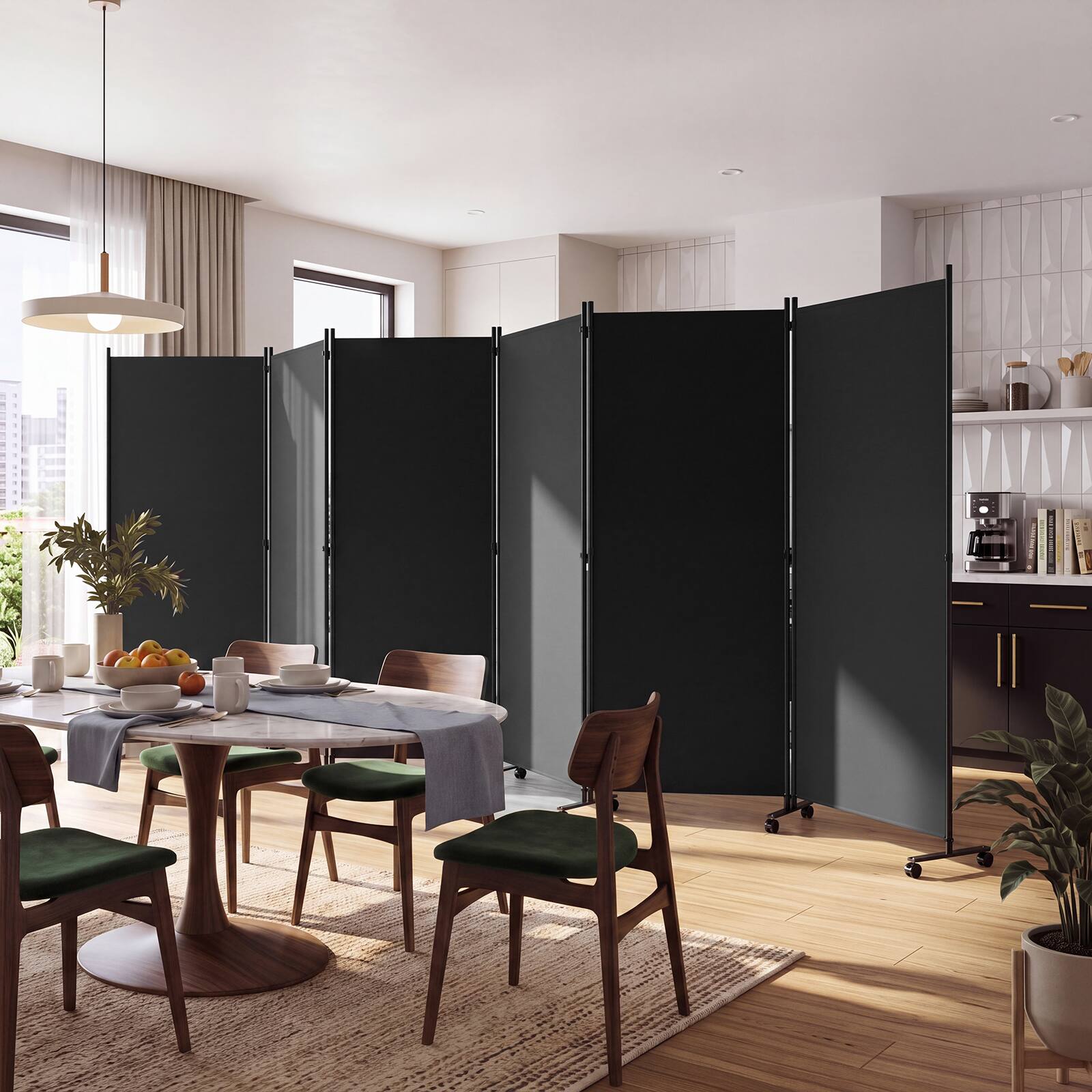 Alt View 4. Costway - Costway Room Divider with Lockable Wheels, 6 Panel Folding Privacy Screen for Office - Black.