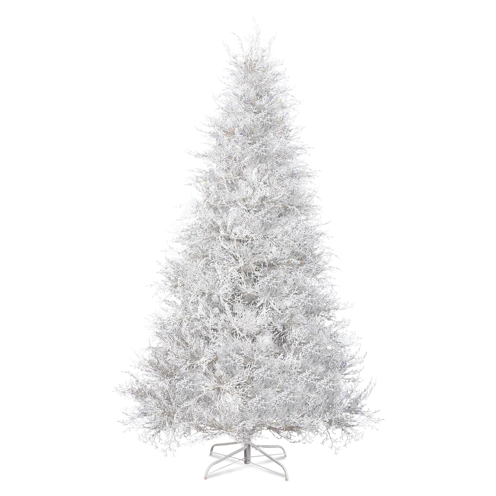 Front. VAVSEA - 7 ft Pre-Lit Artificial Christmas Tree with 400 Dimmable LED Lights, 3 Color Modes, 1218 Tips & Hinged Branches, White - White.