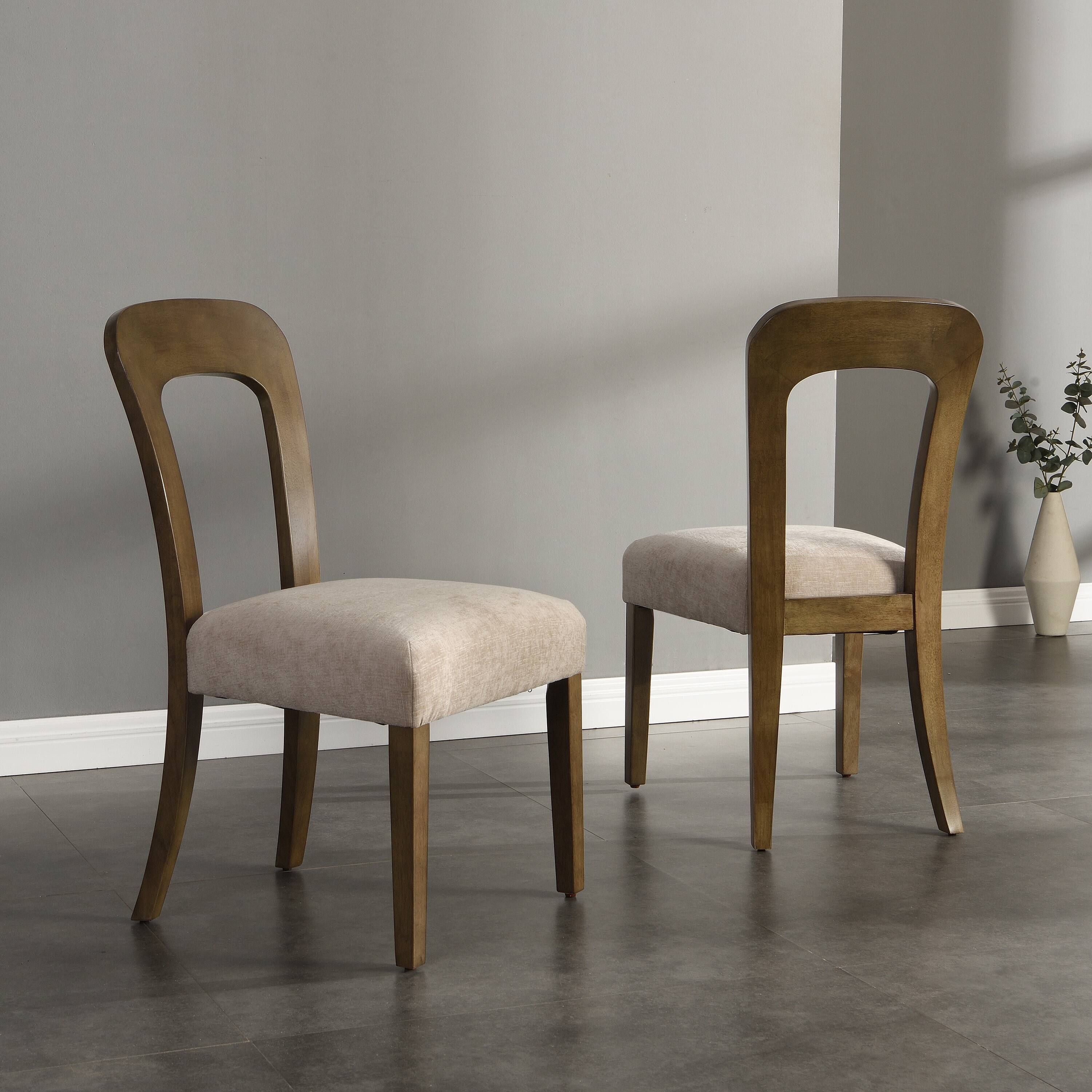 Front. TinyHomie - Set of 2 Upholstered Kitchen Side Chairs with Beige Fabric Seating Solid Rubber Wood Legs 330 LBS Weight Capacity - Beige.