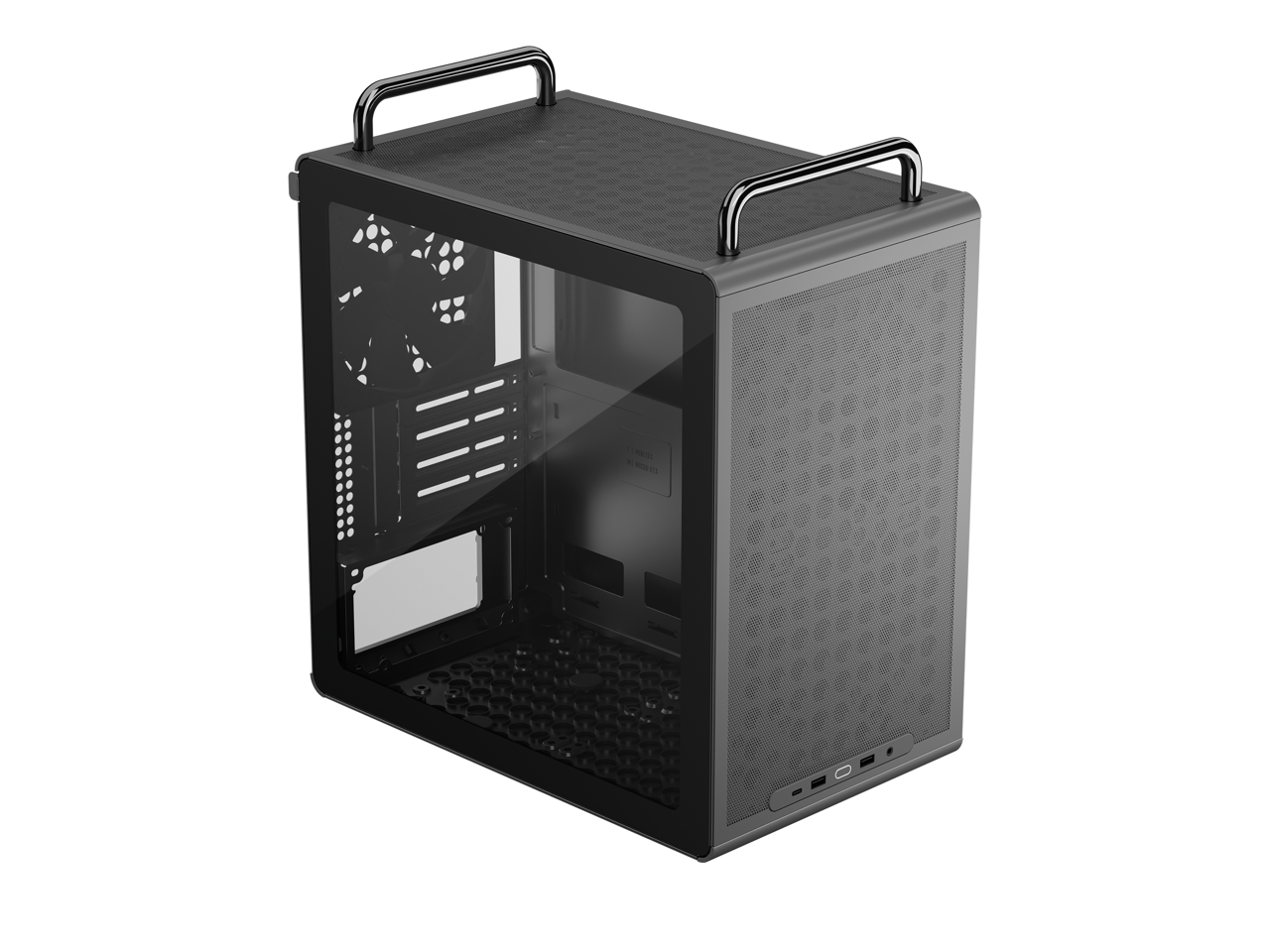 Cooler Master - QUBE 340 Micro-ATX Modular Case Compact Tower Movable I/O Dust Filters Tempered Glass Handles Black - Black