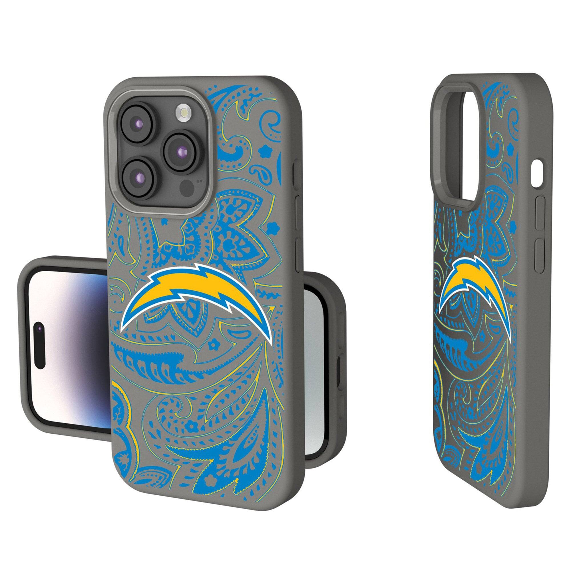 Front. Keyscaper - Los Angeles Chargers Paisley iPhone Soft Touch Case - 14 Pro Max - Gray.