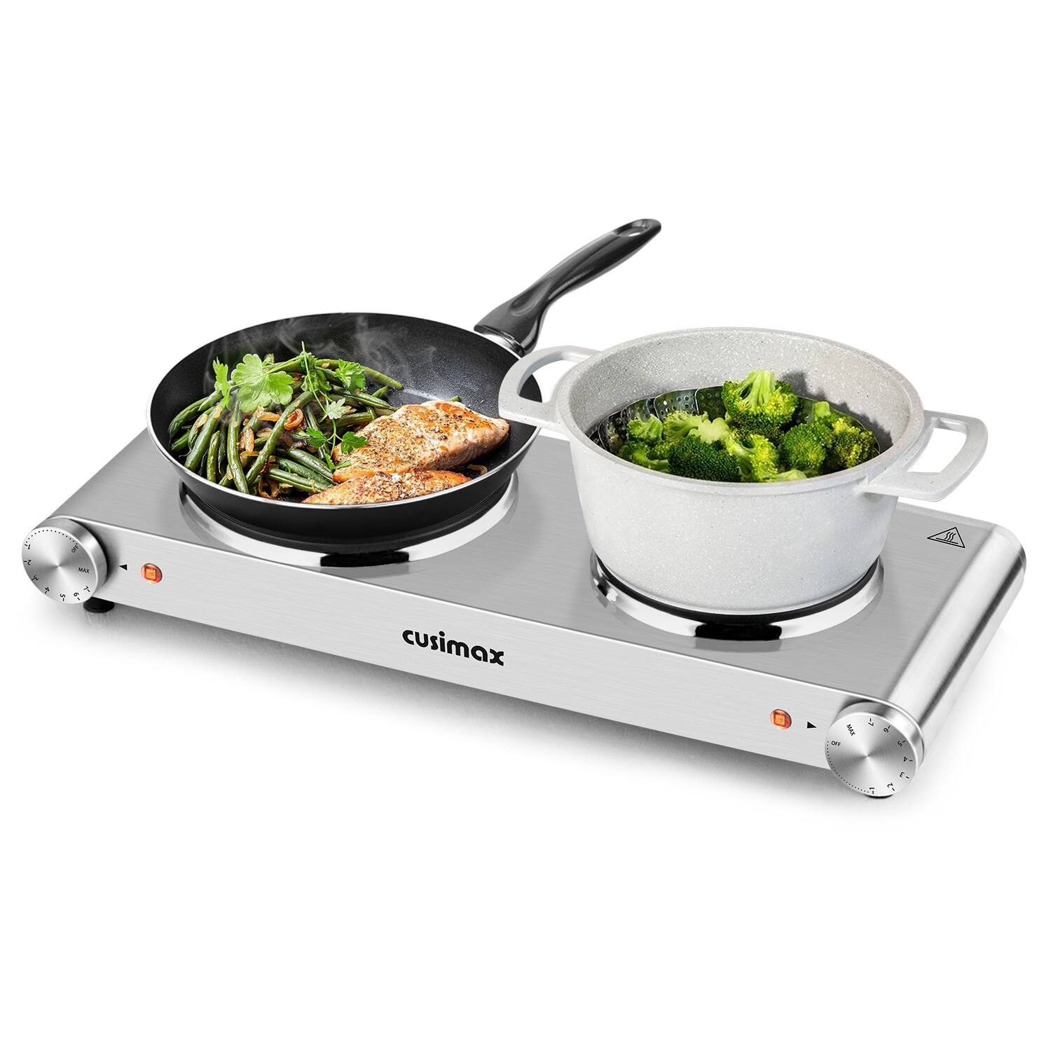 Cusimax - 1800W Electric Cooktops with 7 Levels Temperature Control, Indicator Light, 120V - Silver