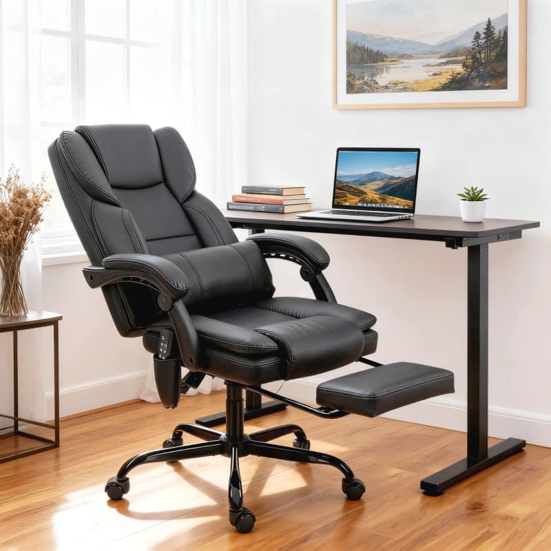 Anysun - Reclining Office Desk Chair with Massage and Lumbar Support - Black