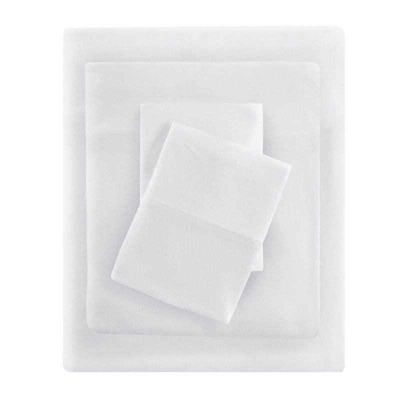 Angle. Hivvago - Full Size 4-Piece Cotton Blend Jersey Sheet Set in White - White.