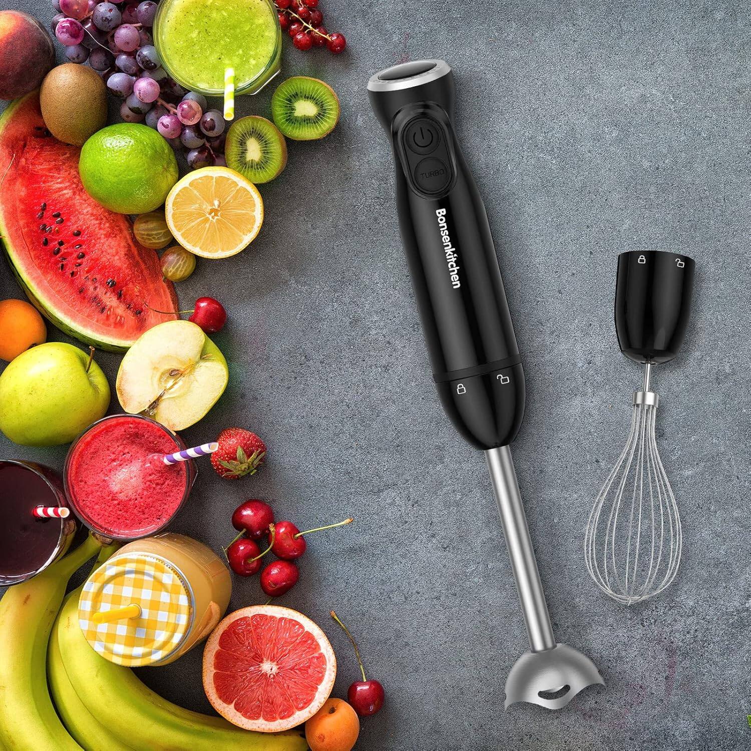 Alt View 4. Bonsenkitchen - Immersion Blender Handheld - 12-Speed and Turbo Hand Blender Electric with Sharp Blades - 3-In-1 Hand Held Stick Mixer - Black.