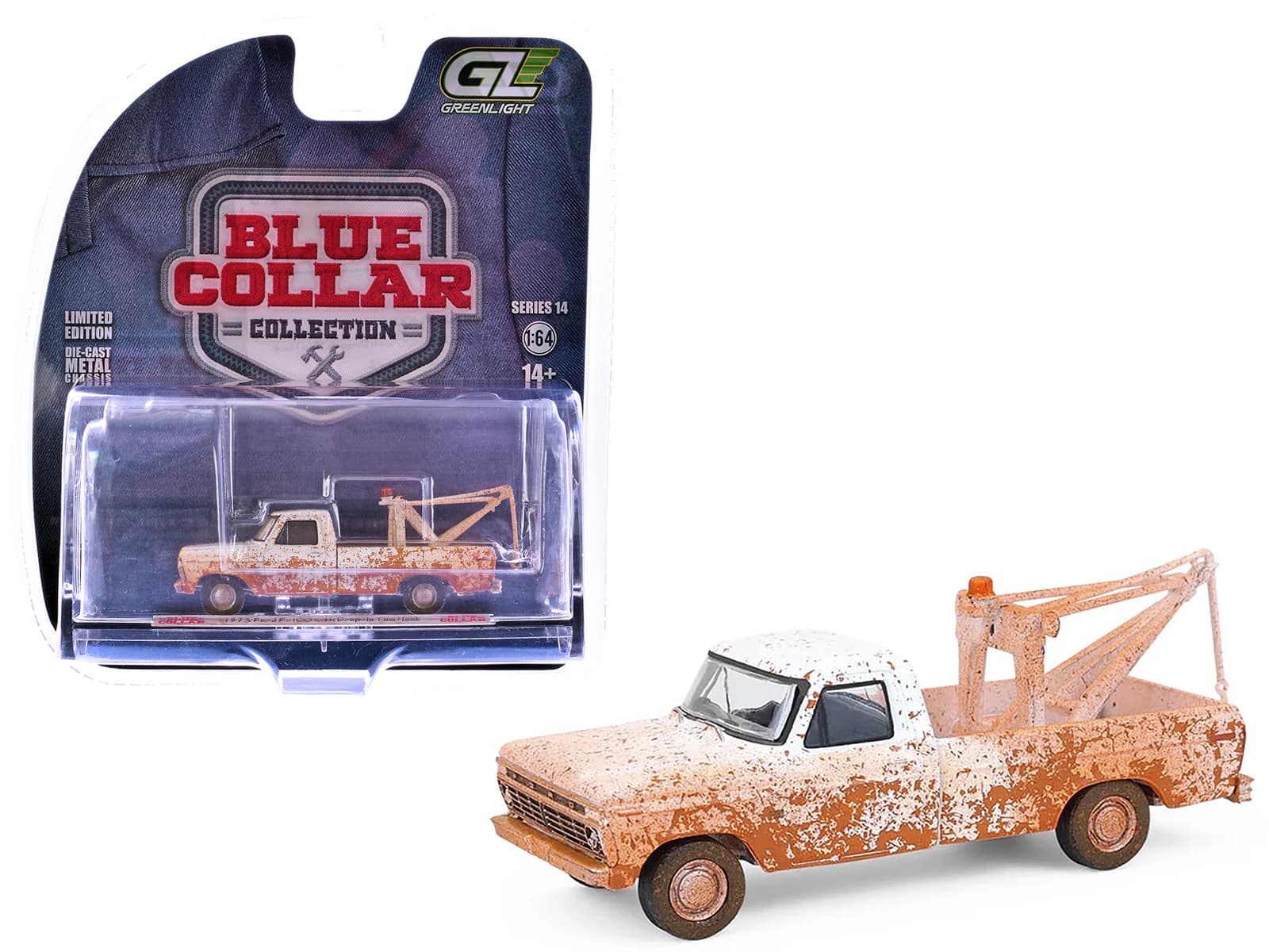 "1973 Ford F-100 Tow Truck White (Weathered) ""Blue Collar Collection"" Series 14 1/64 Diecast Model Cars by Greenlight" price history on PriceWatchPro