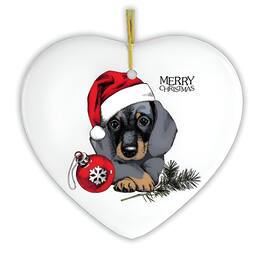 OrnamentallyYou - Dachshund Christmas Ornament Cute Dog with Santa Hat Heart Version - Multi-colored