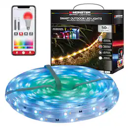 Monster - Smart 50ft Outdoor LED Strip Lights, Flow LED Lights for Patio & Backyard, Weather-Resistant, Sound Reactive - Multicolor