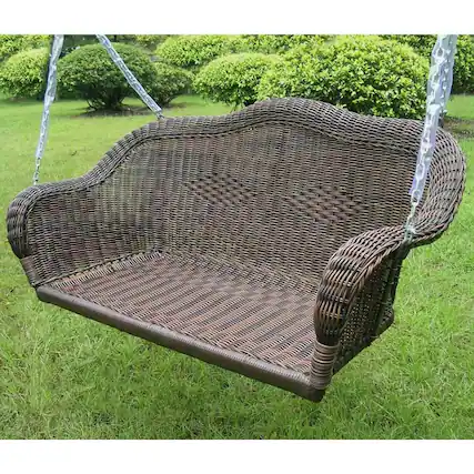 Front. Hivvago - Brown Resin Wicker Porch Swing with 4-ft Hanging Chain - Brown.