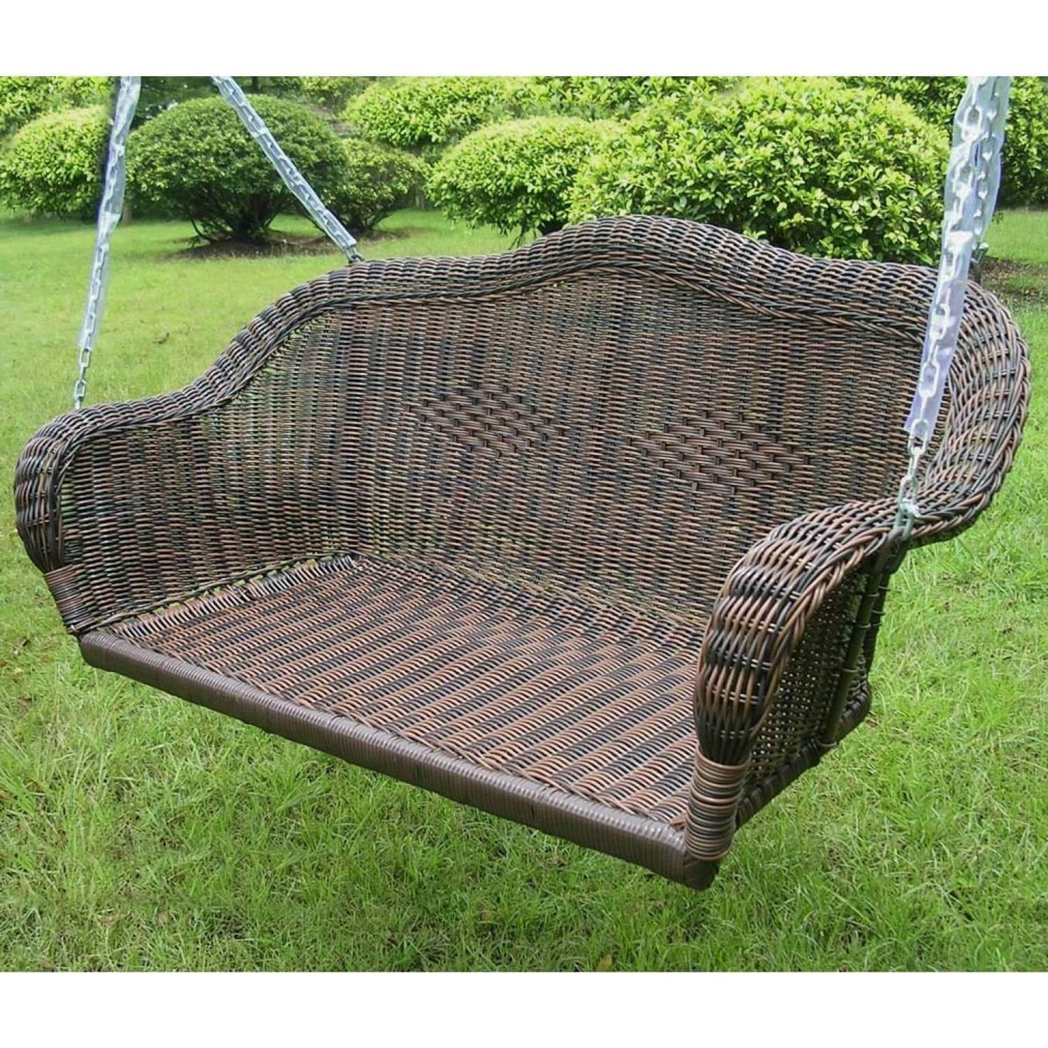 Front. Hivvago - Brown Resin Wicker Porch Swing with 4-ft Hanging Chain - Brown.