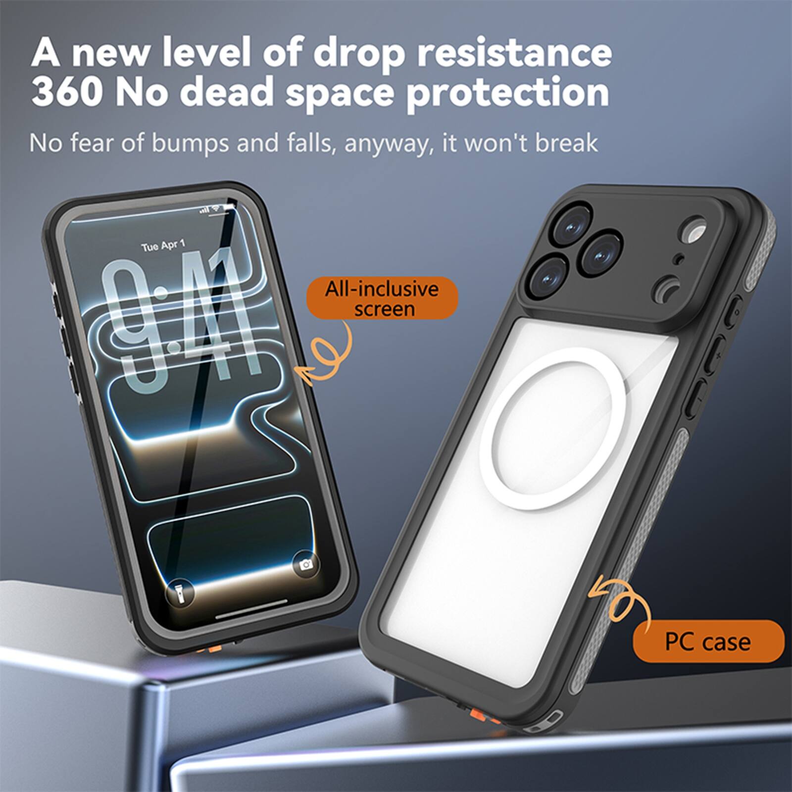 A new level of drop resistance  
360 No dead space protection  
No fear of bumps and falls, anyway, it won't break  

All-inclusive screen  
PC case
