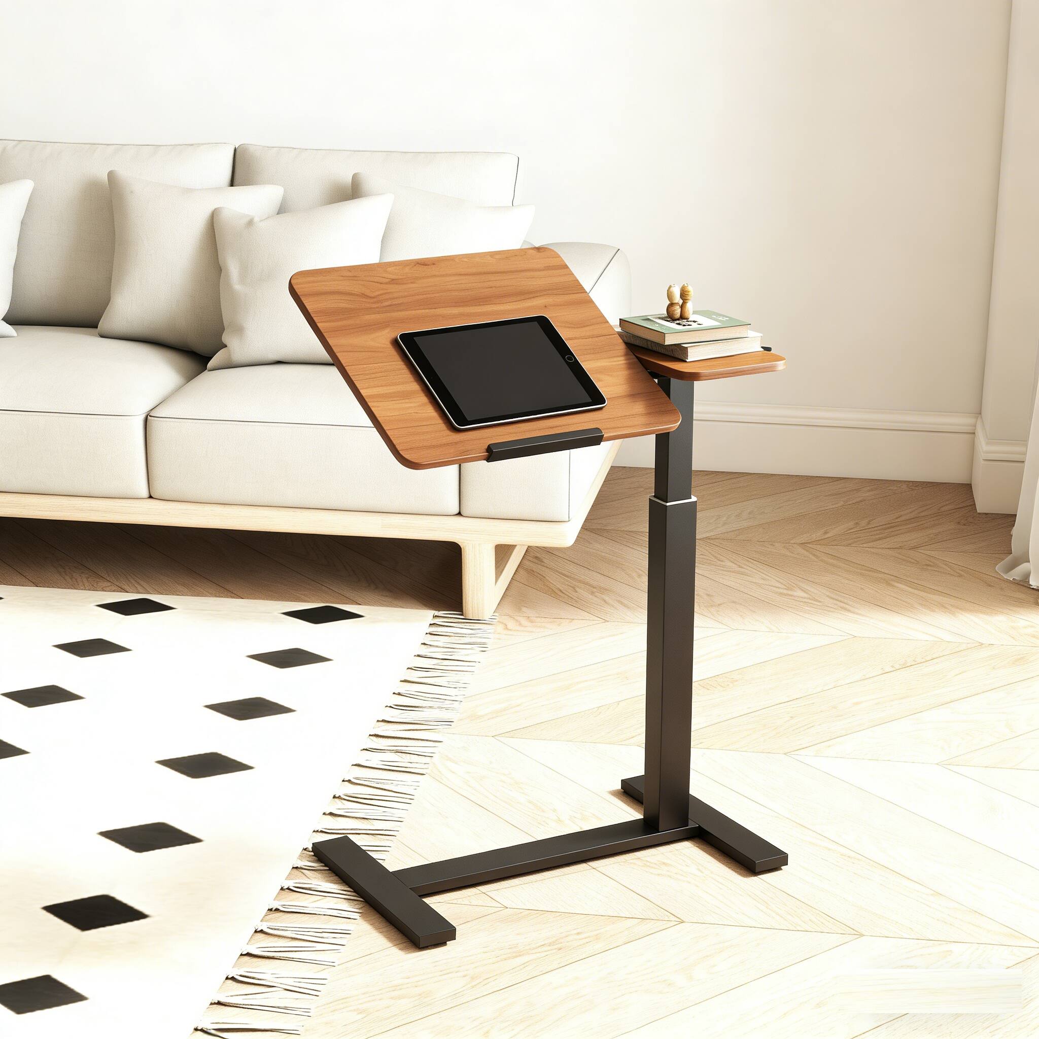 Alt View 4. Loheer - Loheer Mobile Standing Desk Adjustable Rolling Laptop Table Overbed Bedside Desk Walnut - Brown+Black.
