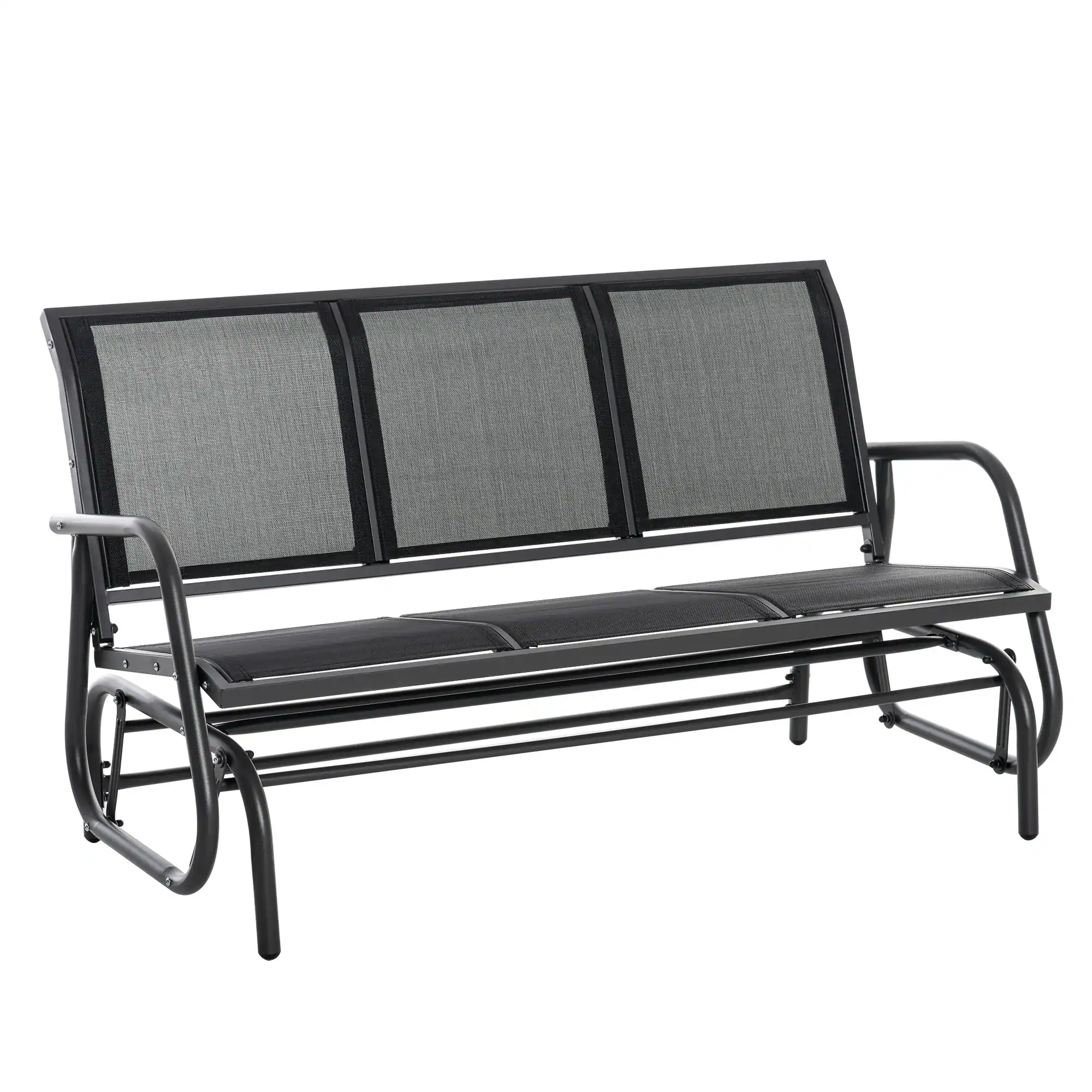 Outsunny - 3-Person Patio Glider Bench, Outdoor Porch Glider Swing with 3 Seats, Breathable Mesh Fabric, Metal Frame - Black