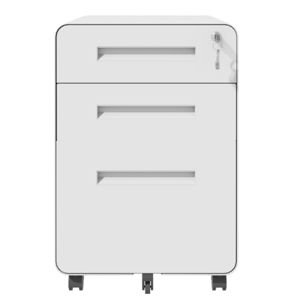 Front. Ecooso - 3 Drawer Mobile File Cabinet with Lock, All-Steel Office File Storage Organizer on Casters, Fully Assembled - White.